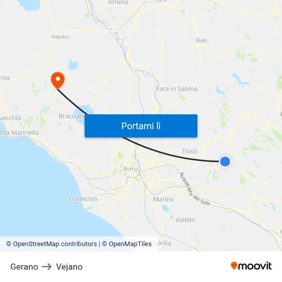 Gerano to Vejano map