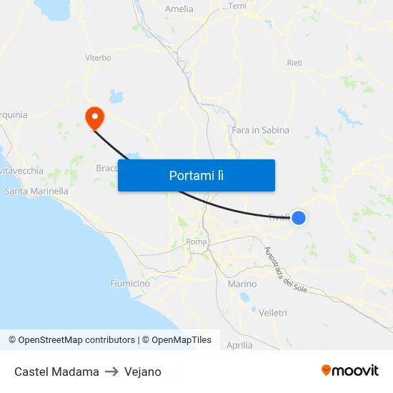 Castel Madama to Vejano map