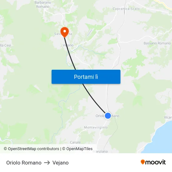 Oriolo Romano to Vejano map