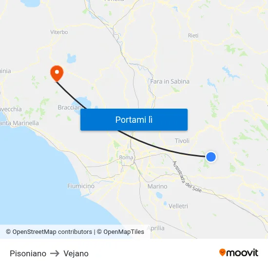 Pisoniano to Vejano map