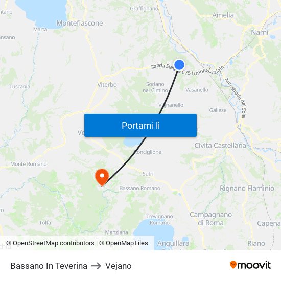 Bassano In Teverina to Vejano map