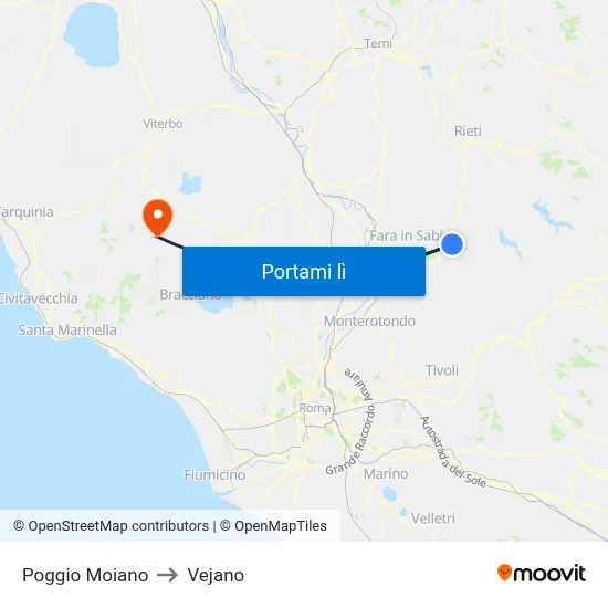 Poggio Moiano to Vejano map