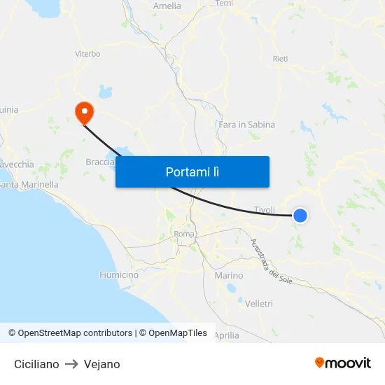 Ciciliano to Vejano map