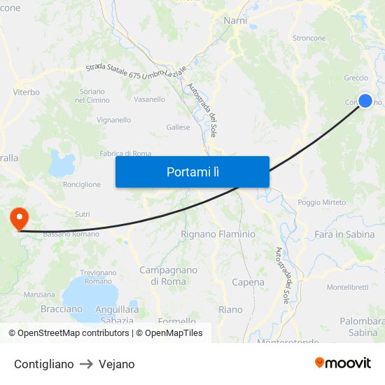Contigliano to Vejano map