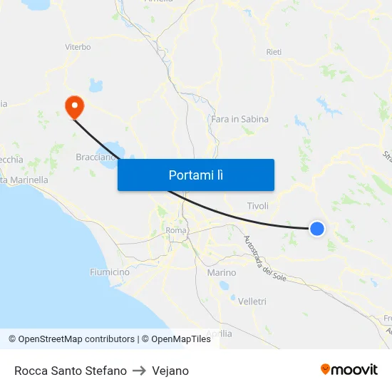Rocca Santo Stefano to Vejano map