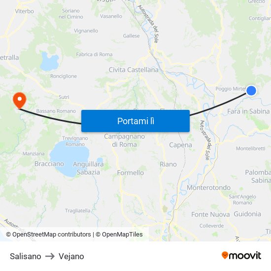 Salisano to Vejano map