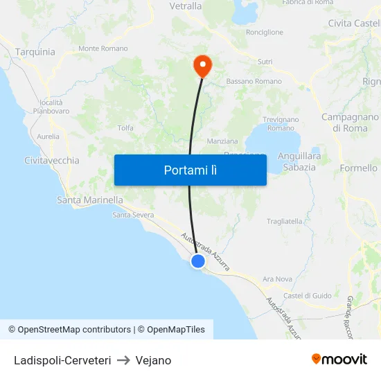 Ladispoli-Cerveteri to Vejano map