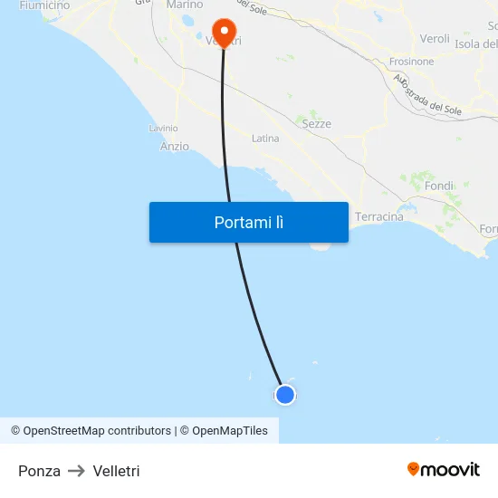 Ponza to Velletri map