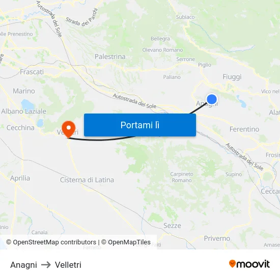 Anagni to Velletri map