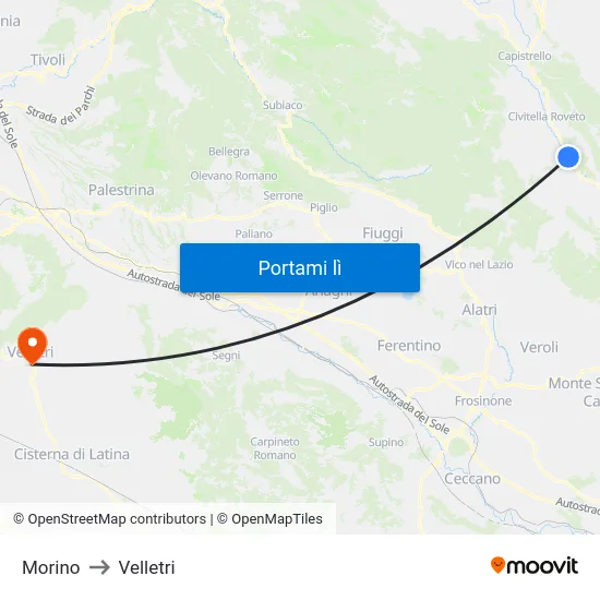 Morino to Velletri map