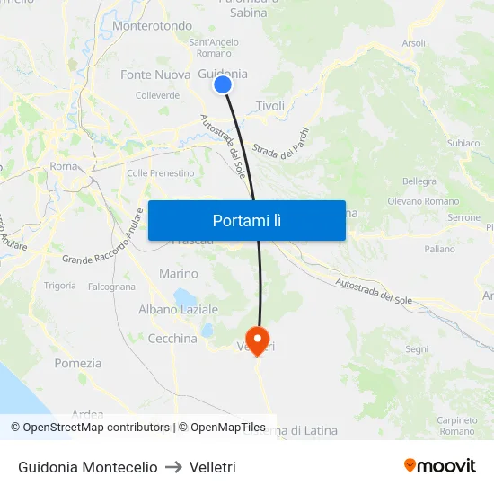 Guidonia Montecelio to Velletri map