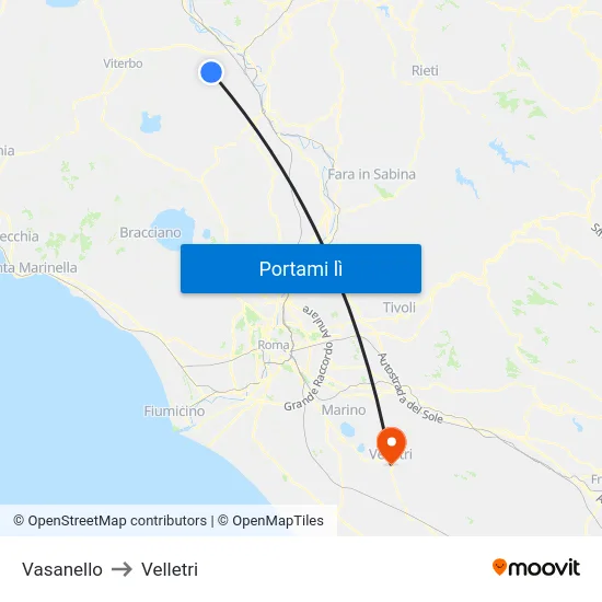 Vasanello to Velletri map