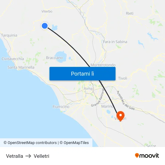 Vetralla to Velletri map