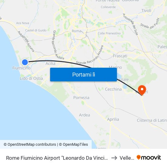 Rome Fiumicino Airport "Leonardo Da Vinci" (Fco) to Velletri map