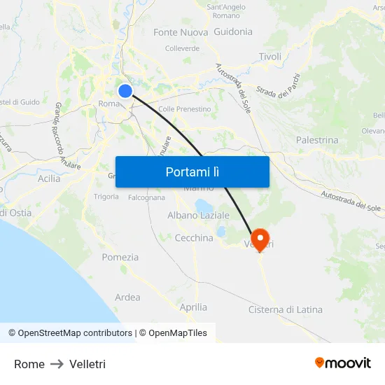 Rome to Velletri map