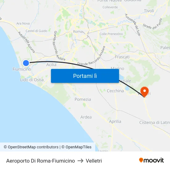 Aeroporto Di Roma-Fiumicino to Velletri map