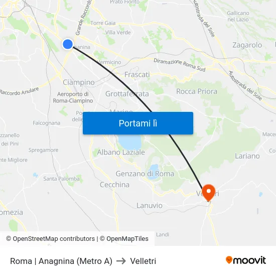 Roma | Anagnina (Metro A) to Velletri map