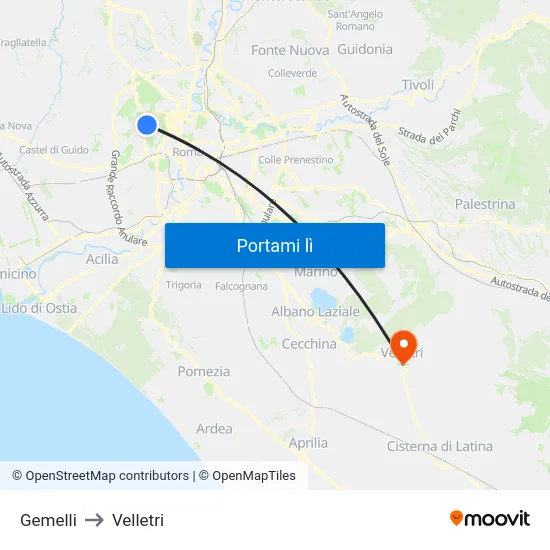 Gemelli to Velletri map