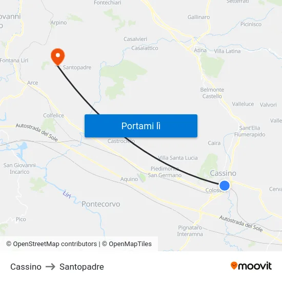 Cassino to Santopadre map