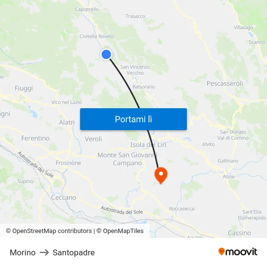 Morino to Santopadre map