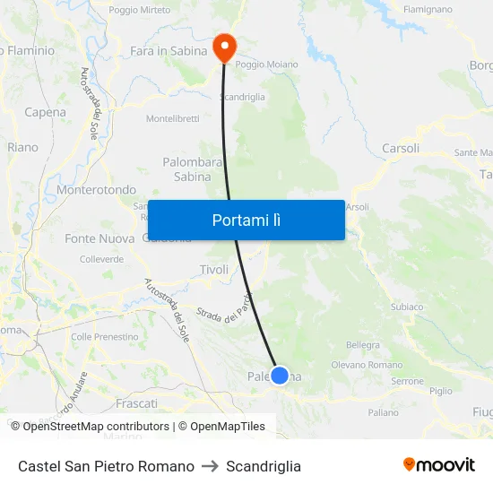Castel San Pietro Romano to Scandriglia map