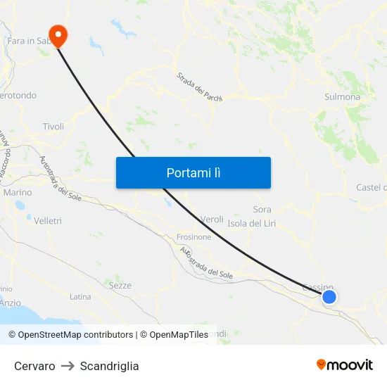 Cervaro to Scandriglia map