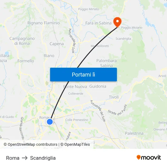 Roma to Scandriglia map