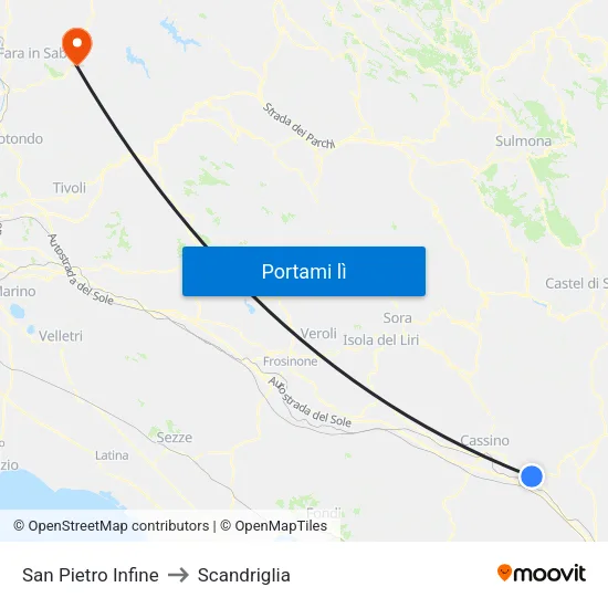 San Pietro Infine to Scandriglia map