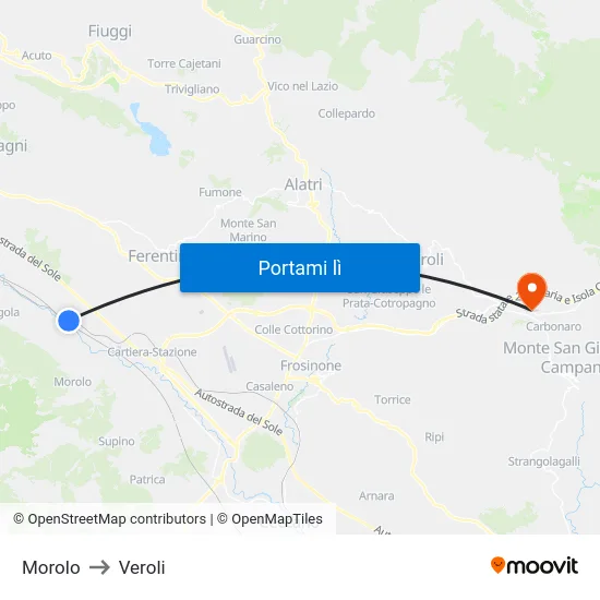 Morolo to Veroli map