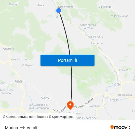 Morino to Veroli map
