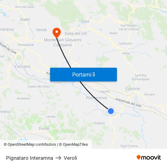 Pignataro Interamna to Veroli map