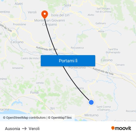 Ausonia to Veroli map