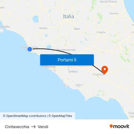 Civitavecchia to Veroli map