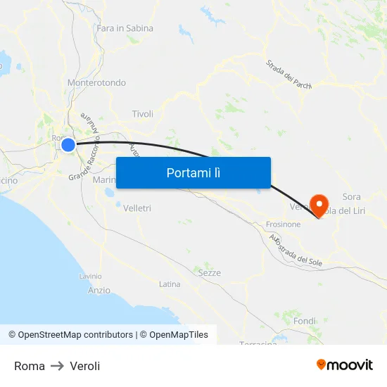 Roma to Veroli map
