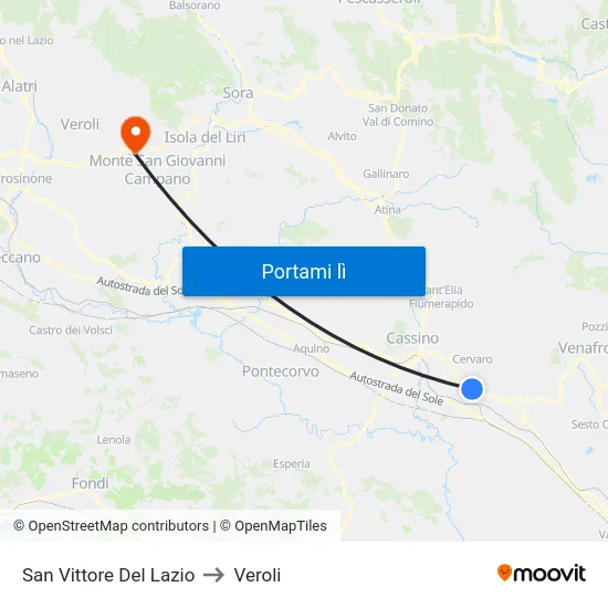 San Vittore Del Lazio to Veroli map