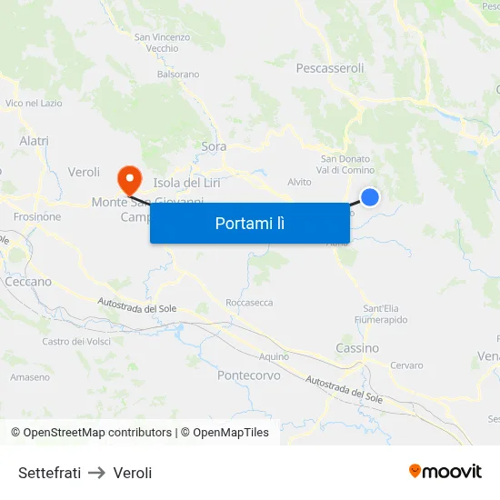 Settefrati to Veroli map