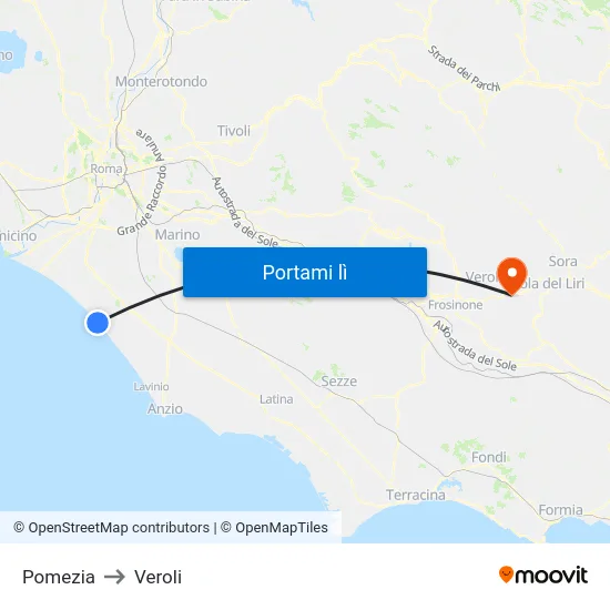 Pomezia to Veroli map