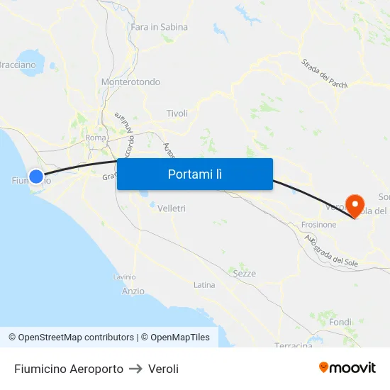 Fiumicino Aeroporto to Veroli map