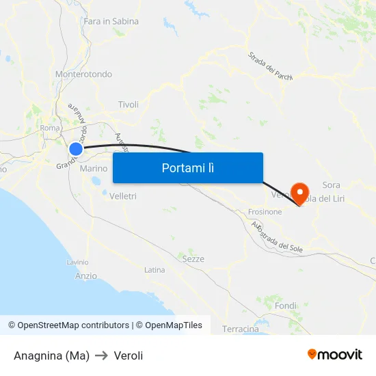 Anagnina (Ma) to Veroli map