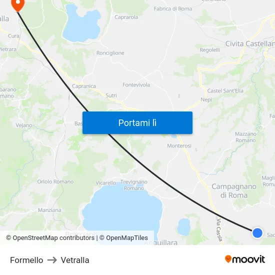 Formello to Vetralla map