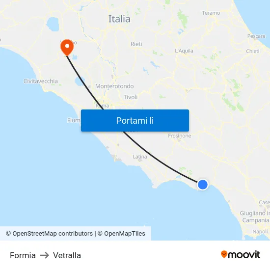 Formia to Vetralla map