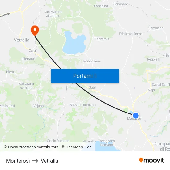 Monterosi to Vetralla map