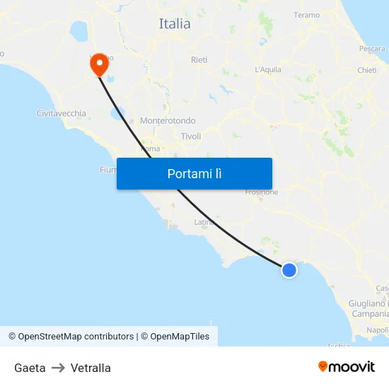 Gaeta to Vetralla map