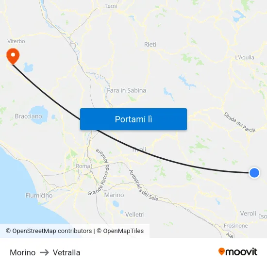 Morino to Vetralla map