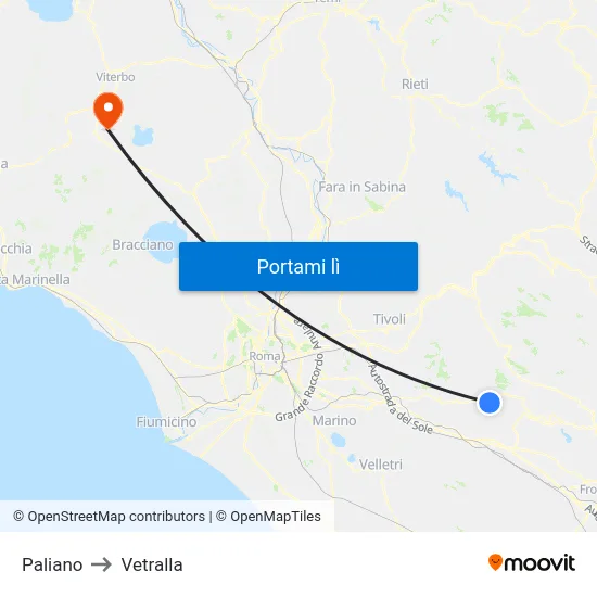 Paliano to Vetralla map