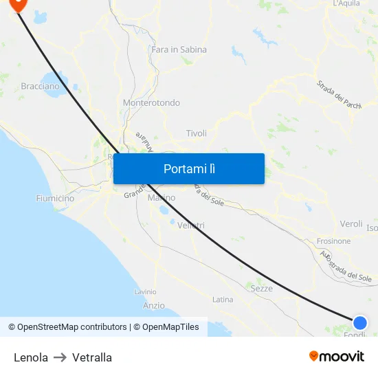 Lenola to Vetralla map