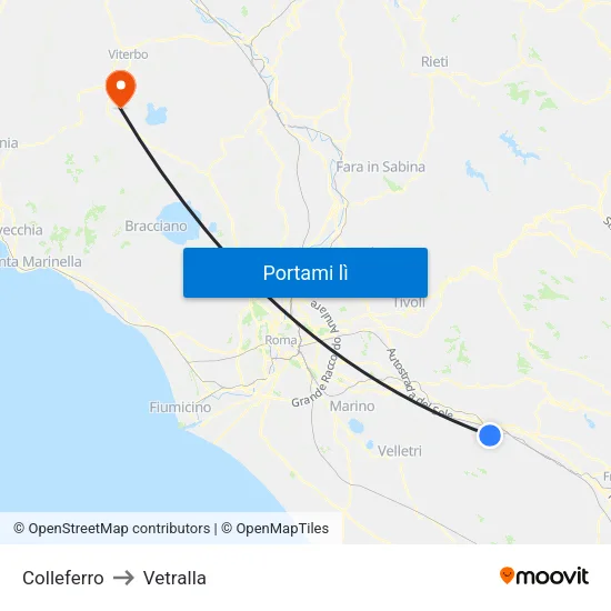 Colleferro to Vetralla map