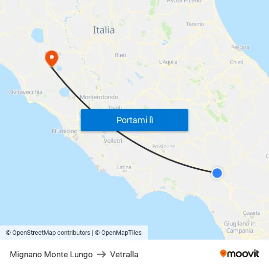 Mignano Monte Lungo to Vetralla map