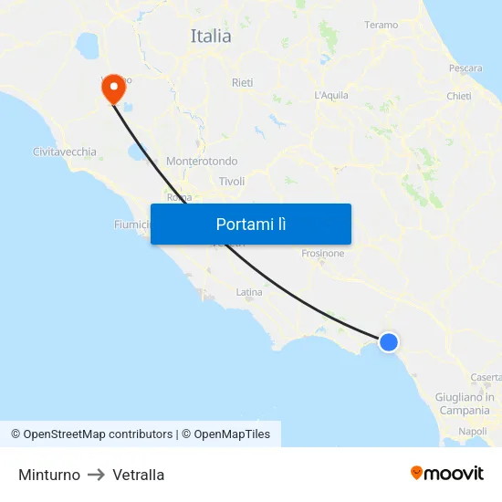 Minturno to Vetralla map