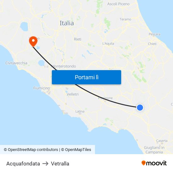 Acquafondata to Vetralla map